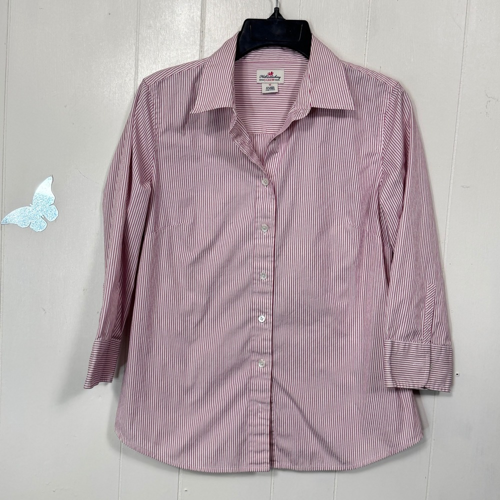 Haberdashery Refined J. Crew Stretch Striped 3/4 Sleeve Button Down Shirt Medium